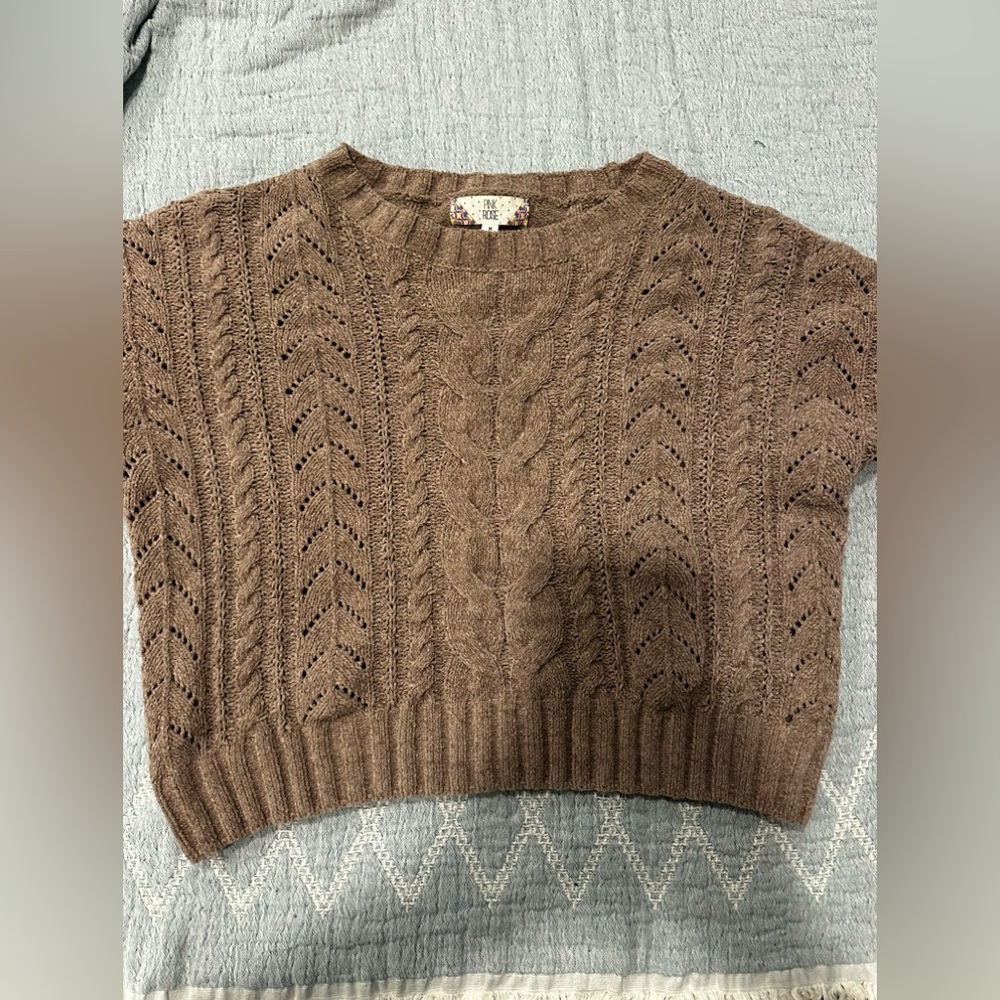 Pink Rose Brown Cable Knit Sweater | Size Medium